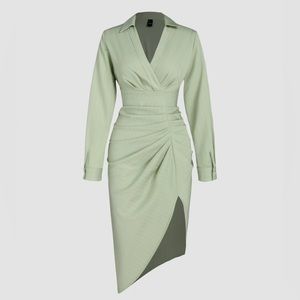 💚Striped Ruched Split Midi Dress in Green💚